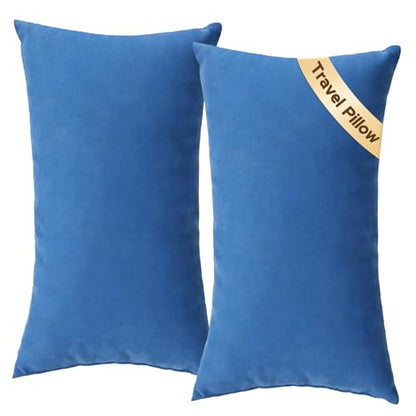 Small Travel Pillows, Mini Neck Pillow for Airplane, 2-Pack 7"x11", Blue | Soft Microfiber, Machine Washable, Support for Neck, Back, Knee, Ankle , Portable for Travel, Car, Home - size: 11''×7''