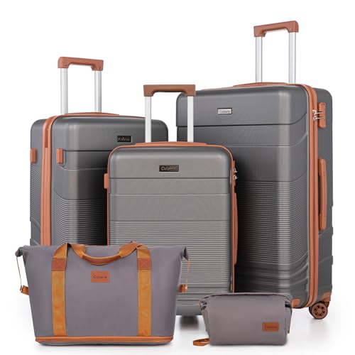 Cobens Luggage Sets 5 Piece with Spinner Wheels, 20/24/28inch - color: Gray