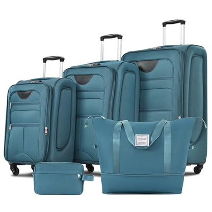 Merax Softside Luggage Set,5 Piece Expandable Suitcase Set.Green - color: Green, size: soft luggage(22/26/30)