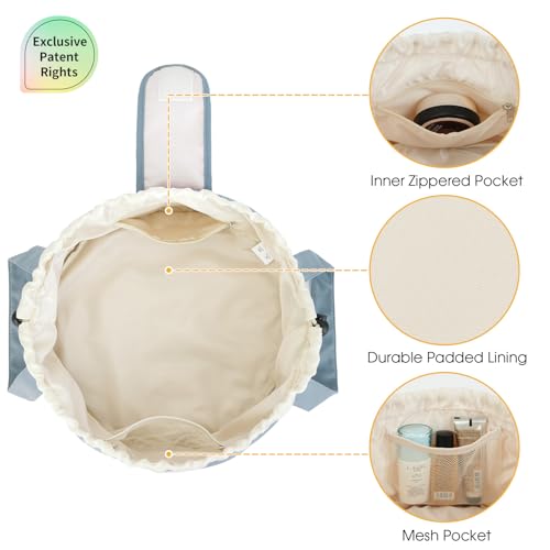 Narwey Lay Flat Drawstring Makeup Bag, Travel Toiletry Cosmetic Bag Women - color: A-Greyish Blue