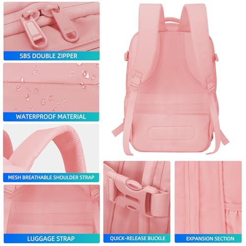 Vacuum Travel Backpack with Pump, Expandable, 17-Inch Laptop, Pink - color: Pink