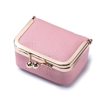 Genuine Leather Mini Jewelry Box for Women, Portable Travel Jewelry Case - color: Pink - 2.95in