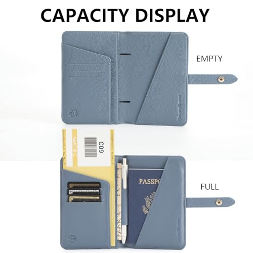 Passport Holder Cover PU Leather Travel Wallet Case RFID Blocking Travel Document Organizer for Women and Men Scandihome Series - color: Blue