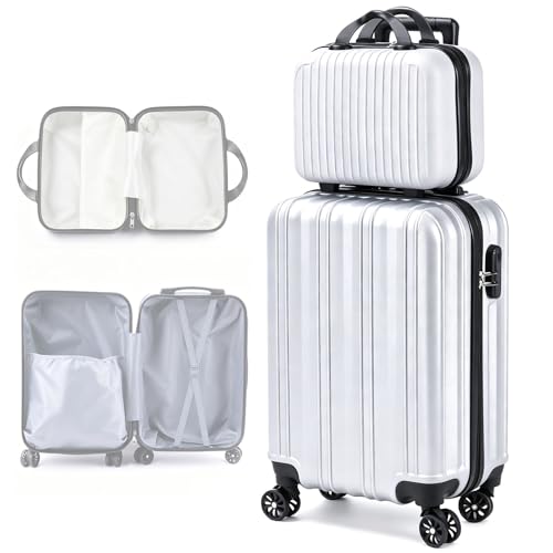 20 Inch Carry-On Hardside Suitcase with 360° Spinner Wheels, Lightweight Rolling Luggage Set with Makeup Case and Coded Lock (Gray) - color: Gray