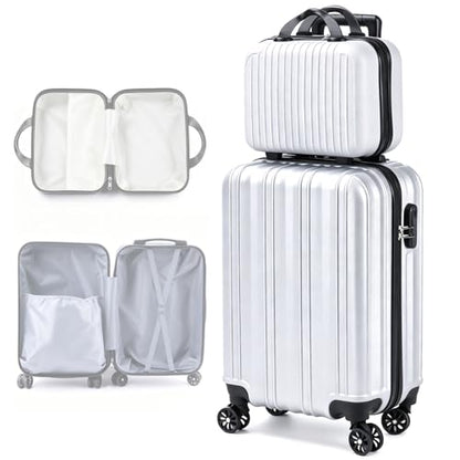 20 Inch Carry-On Hardside Suitcase with 360° Spinner Wheels, Lightweight Rolling Luggage Set with Makeup Case and Coded Lock (Gray) - color: Gray