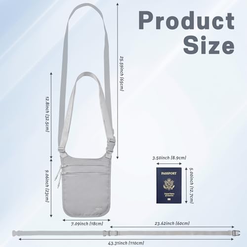 YOYI YOYI Anti-Theft Money Belt Dual-Strap Crossbody RFID Blocking Wallet - color: Grey