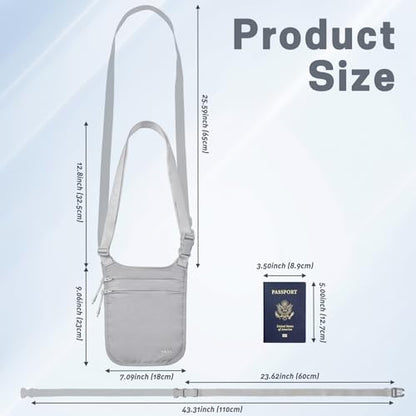 YOYI YOYI Anti-Theft Money Belt Dual-Strap Crossbody RFID Blocking Wallet - color: Grey