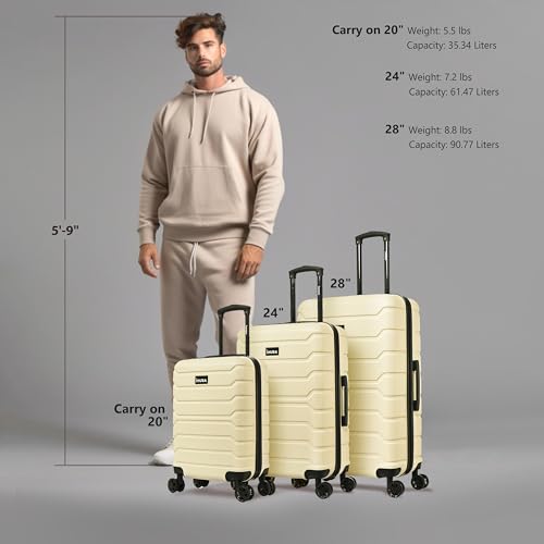 InUSA TREND 3-Piece Hardside Spinner Luggage Set 20/24/28in Durable Sand - color: Sand, size: 3-Piece Set (Carry-on, Medium, Large)