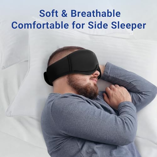 Bamboo Cotton Sleep Mask with Bluetooth Headphones, 100% Blackout, Black - color: Black
