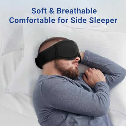 Bamboo Cotton Sleep Mask with Bluetooth Headphones, 100% Blackout, Black - color: Black