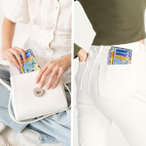 Tipmile Womens Credit Card Holder Wallet, Small Slim RFID Blocking Sleeve - color: Butterfly