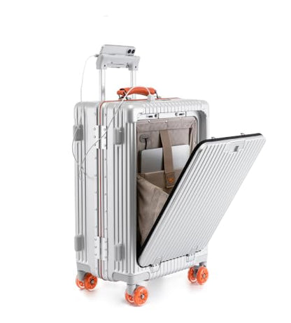 feilario PC Hardside Carry On Luggage, Aluminum Frame, TSA Lock, Cup Holder - color: A9-Metallic Citrus (zipperless closure), size: 20.8"