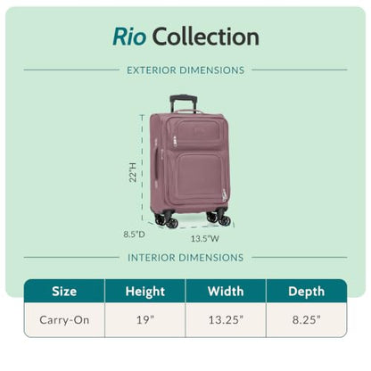 U.S. Traveler Rio Lightweight Softside Rolling Carry-on Suitcase, 4-Wheel Single, Mauve - color: Mauve, size: 22"