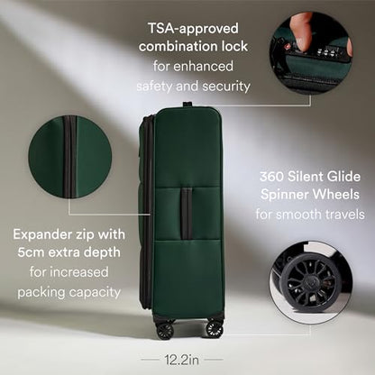 Antler Soft Stripe Large Checked Luggage, Antler Green, 31.9", 105-122L - color: Antler Green, size: Large