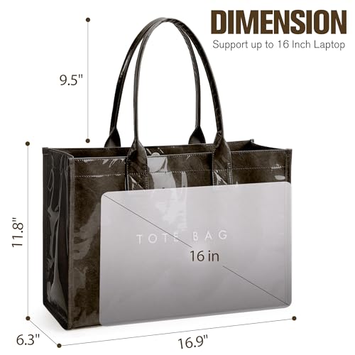 KALIDI PVC Tote Bag Women’s Kraft Paper Work Handbags Purses with Top Handle - color: Coffee