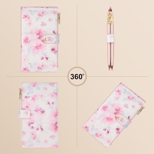 Travelambo Womens Leather Bifold Wallet, Slim RFID Blocking Card Holder - color: Pink Flower