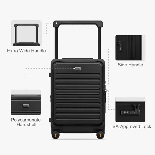 LEVEL8 Top Opening Carry on Luggage, 20 Inch Wide Handle Suitcase, Black - color: Black, size: 20Inch