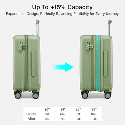 Hanke 3 Piece Luggage Set Expandable Hardside Suitcases with Spinner Wheels - color: Bamboo Green, size: 20/24/28 Inch EXT