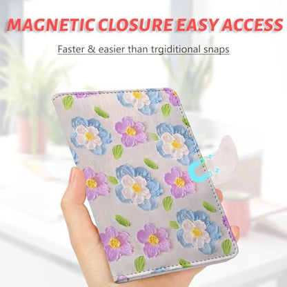 Passport Holder, Cute Travel Wallet Cover with RFID Blocking, | PU leather travel wallet with magnetic closure, card slots, pen loop, and easy access for passports and essentials. - color: E-Texture