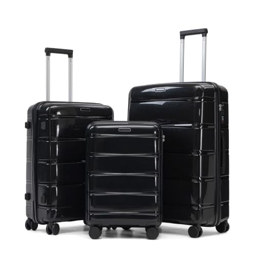 Merax Luggage Set,3 Piece Hardside Suitcase Set,20/24/28inch Luggage - color: 08Black, style: 20/24/28