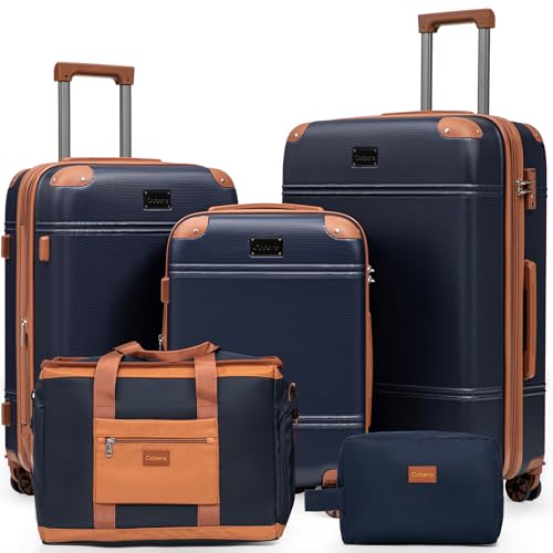 Cobens Luggage Sets 5 Piece, Expandable Suitcases, 20/24/28inch, Blue - color: Blue