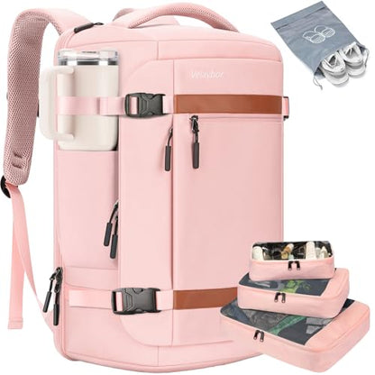 42L Carry On Travel Backpack With 4 Packing Cubes, TSA Friendly - color: Pink