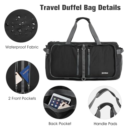 G4Free 65L Foldable Duffle Bag with Shoe Compartment for Travel Large Overnight Carry On Duffel Bag Packable for Men
