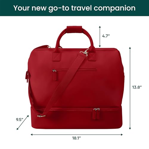 Nobl Travel Weekender Bag for Women & Men, Large Carry-On Duffel Cherry Red - color: Cherry Red