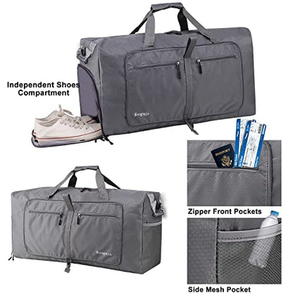 Woogwin Travel Duffel Bag Large Foldable Waterproof Overnight Bag for Beach Swim Bags Pool Sports Gym - color: 100L Grey