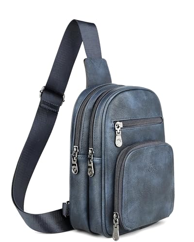 FADEON Sling Bags for Women Crossbody Bag, Designer PU Leather Sling Purse - color: Dark Blue Retro Style, size: Small