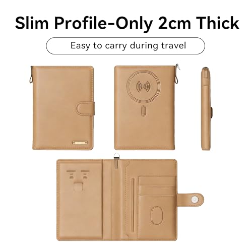 Trackable Passport Holder for Travel, RFID Blocking Wallet, Brown - color: Brown