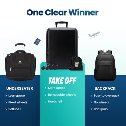 TAKE OFF 18 Inch Personal Item Suitcase Removable Wheels Underseat Bag - color: Purple, size: 18" - Personal Item 4.0