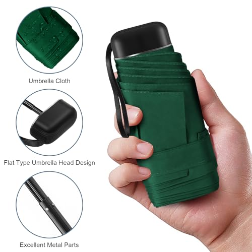Mini Umbrella for Travel with Case Small Compact Sun Rain Tiny for Purse - color: 1.2Dark Green