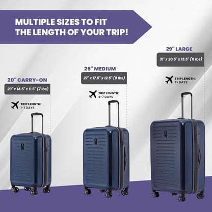 Spyder Rails 25 Inch Expandable Hardside Checked Suitcase with 360° Spinner Wheels, TSA Approved Lock - color: Carbon Blue, size: Medium Checked