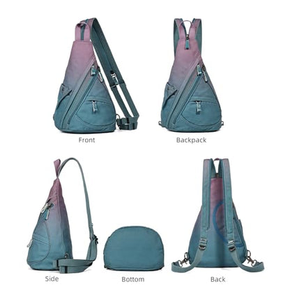 KL928 Canvas Sling Bag - Small Crossbody Backpack Shoulder Casual Daypack Rucksack for Men Women(Large Version, Violet+GrayishBlue) - color: Canvas-violet+grayishblue