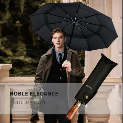 SIEPASA 49/54/62 Inch Windproof Golf Umbrella - Automatic Open/Close, Real Wood Handle - Large Folding Travel Umbrella for Wind, Rain & Sun Protection.(Black2,54) - color: Black 2, size: 54 Inch