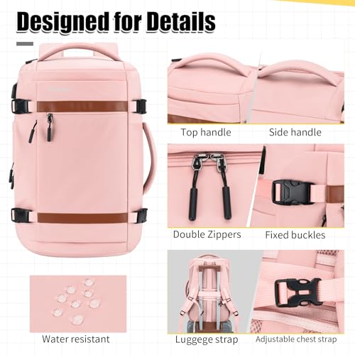 42L Carry On Travel Backpack With 4 Packing Cubes, TSA Friendly - color: Pink