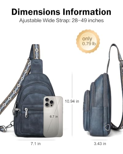 FADEON Sling Bag for Women, Designer Small Crossbody Bags, Adjustable Strap - color: 1 Dark Blue Retro Style