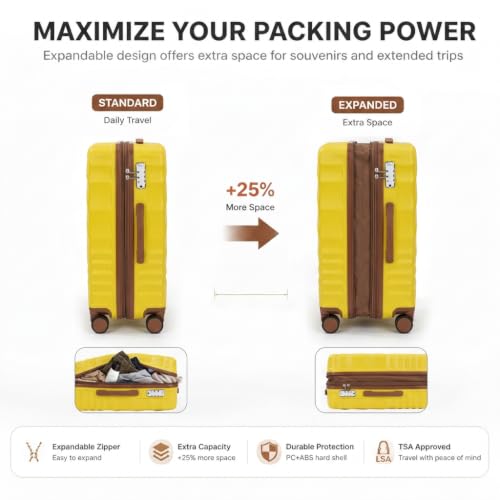 Rosamo 6-Piece Hard Shell Expandable Luggage Set, Airline Approved Carry-On - color: Yellow