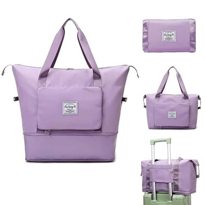 Large Capacity Foldable Travel Bag, Expandable Waterproof Carry on Bag, Dry and Wet Separation Spor Duffel Bags - color: Purple