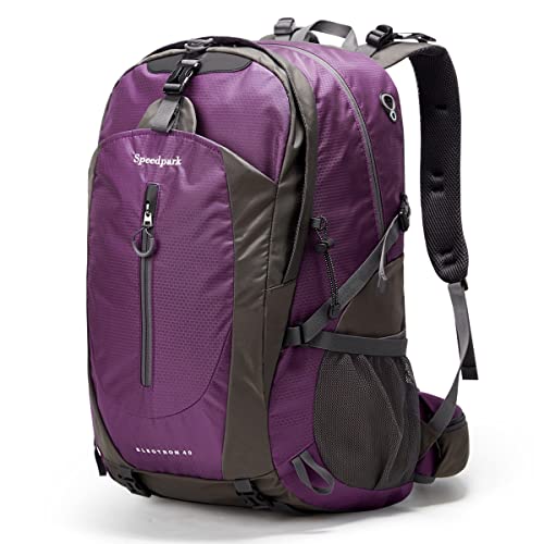 SPEEDPARK 40L Hiking Backpack, Lightweight Camping Daypack with Rain Cover - color: Purple