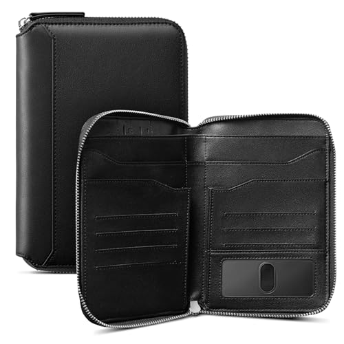 VULKIT Leather Passport Holder for 4-8 Passports Family RFID Blocking Passport Wallet with Zipper Travel Documents Organizer for Men or Women (Black) - color: Black