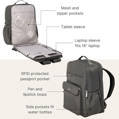 Baggallini Everyday Laptop Backpack - 11x15.5 Lightweight Water-Repellent Nylon Travel Bag w/Padded Laptop Sleeve & RFID - color: Charcoal