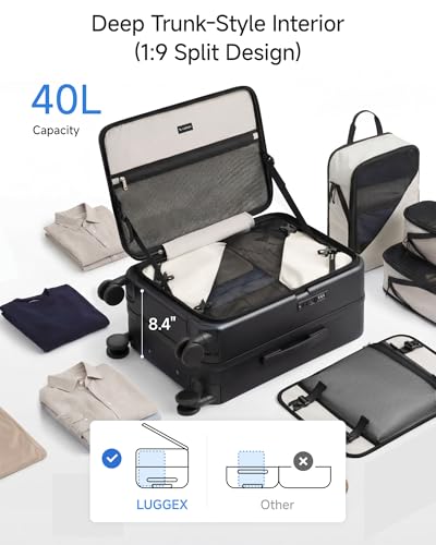 LUGGEX Top Opening & Front Opening Carry On Luggage, Black, 21" - color: Black, size: 21 Inch
