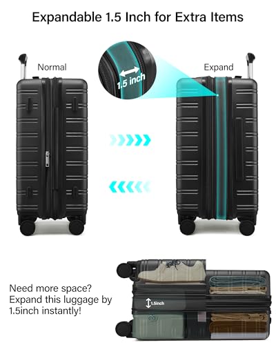 MILADA 24-Inch Hardside Expandable Medium Checked Luggage Suitcase, Black - color: Jet Black, size: Checked Medium 24 inch
