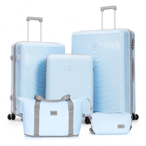 CONCEPTEN Luggage Sets 5 Piece,PP Suitcase Set with Spinner Wheels,TSA Lock - color: Sky Blue, size: 5 Piece Sets (21/25/29/Db/Tb)