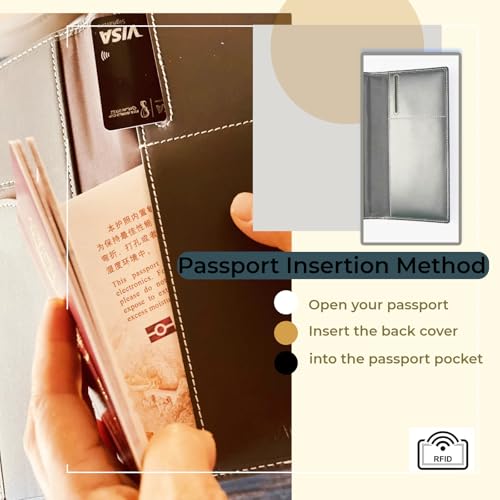 RFID Blocking Genuine Plain Leather Long Slim Passport Holder with Boarding Pass, Card, Cash Slots (Red) - color: Red