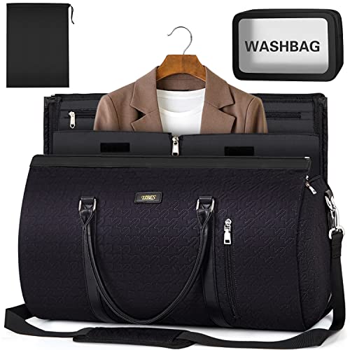 Convertible 2-in-1 Garment Bag for Travel With Toiletry Bag for Women & Men - color: G-black Houndstooth