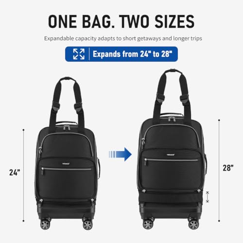 Verage Foldable Rolling Duffel Bag with Wheels, Expandable Travel Luggage - color: Black, size: Checked-In Pro (24-Inch Expands into 28-Inch)