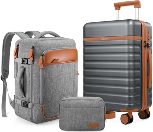 UKEIN Luggage Sets 3 Piece, 28in Checked Luggage With Travel Backpack - color: Grey, size: 3 piece set (28inch)